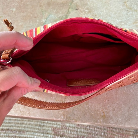 FOSSIL Multi Color Striped Shoulder Purse Baguette Bag Leather Accents and Key - Picture 8 of 11